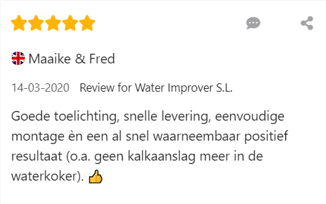 Positieve beoordeling voor de Water Improver PRO waterontharder